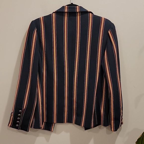 Chico’s Striped Twill Ponte Blazer Jacket Navy Red Yellow Gold | Size 1P (8P) - Picture 6 of 8